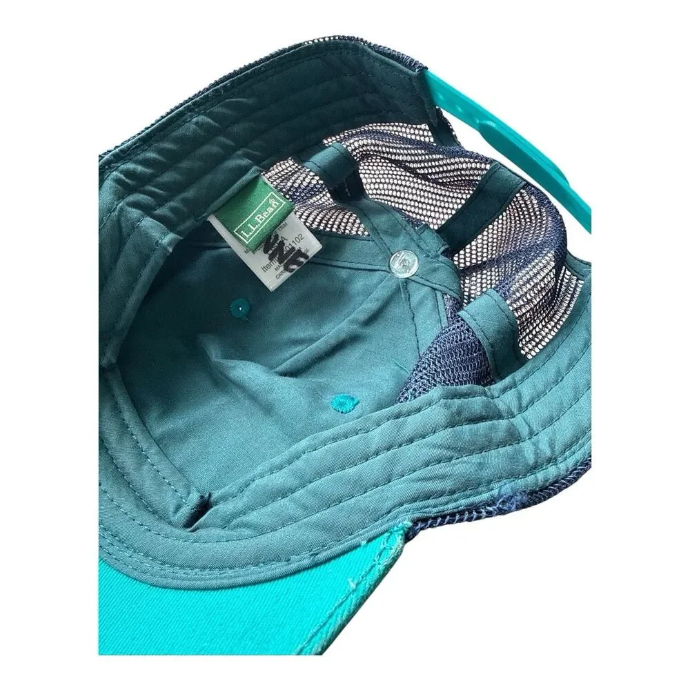 L.L.Bean Aqua Hat Blue Mesh Snapback Cap Mountain Patch Outdoors Hiking Kids Sz